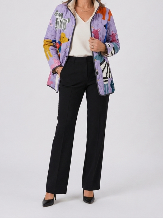 Rhea | Casual Quilted Jacket with Dog Print