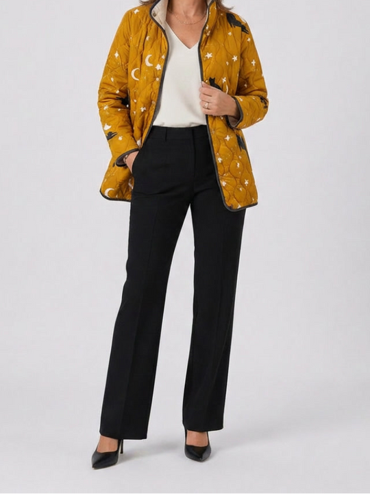 Eira | Casual Black Cat Halloween Print Quilted Jacket