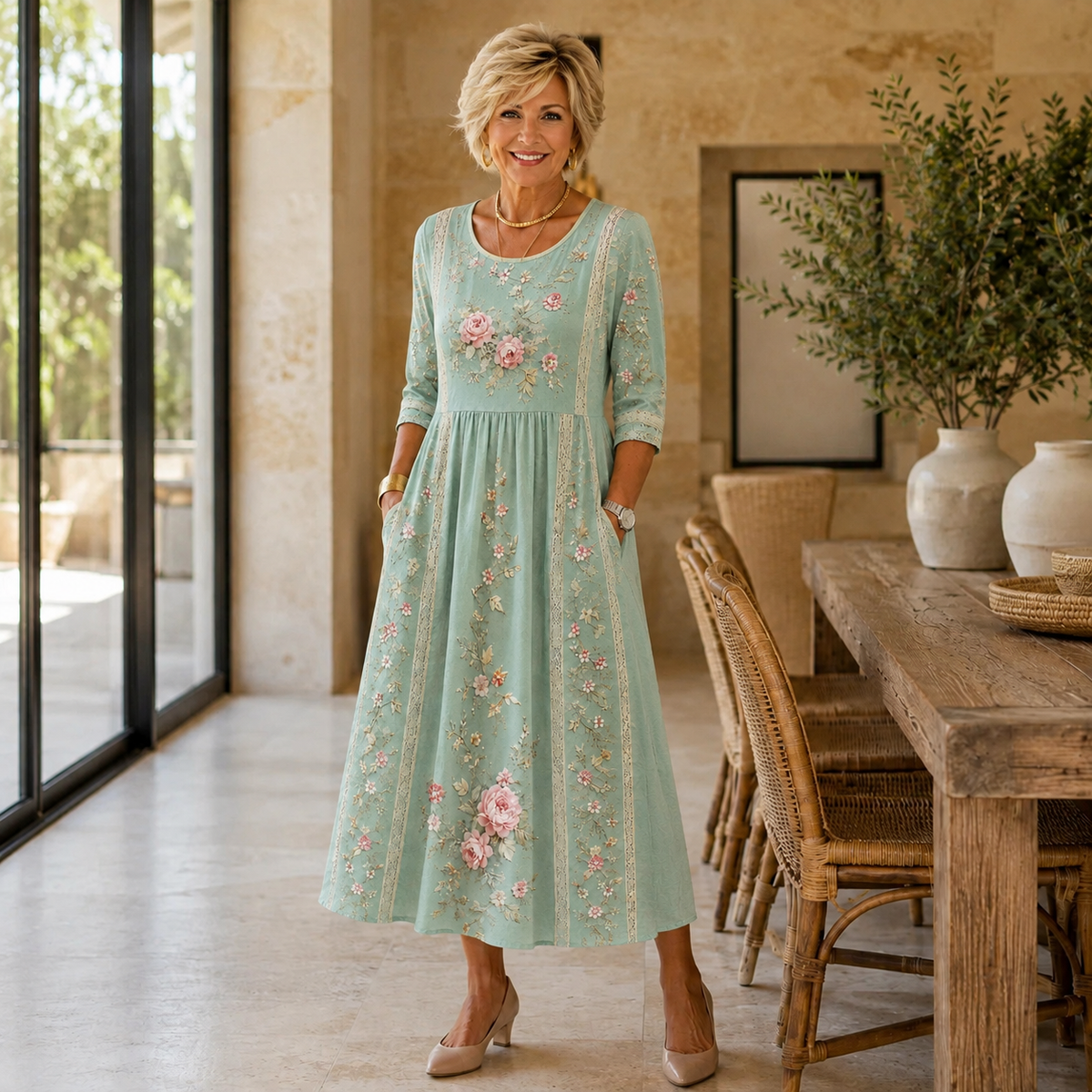 Blush Rose Garden Grace Midi Dress