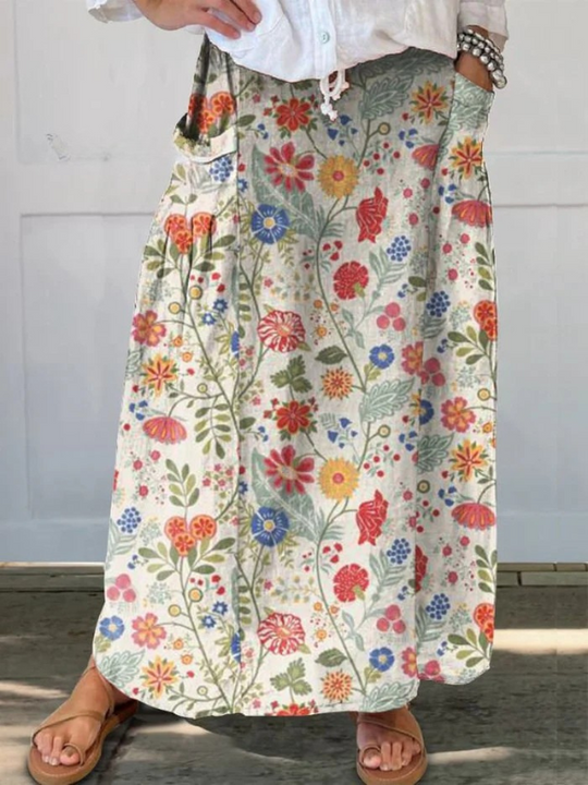 Fabi™ | Floral Print Elastic waistband Pocket Skirt