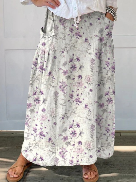 Eloisa™ | Vintage Floral Art Elastic waistband Pocket Skirt