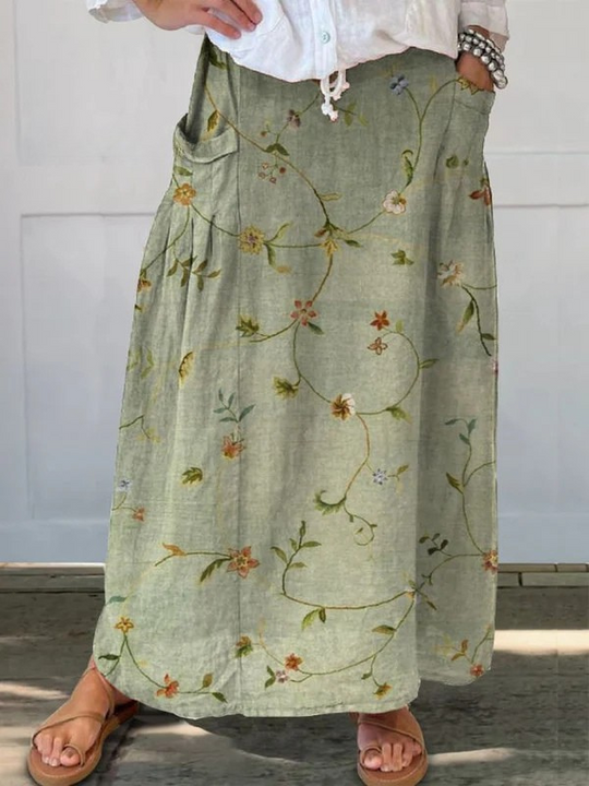 Jaizy™ | Retro Floral Art Elastic waistband Pocket Skirt