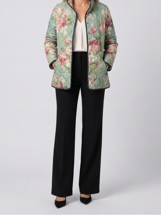 Carys | Retro Floral Patterned Quilted Jacket