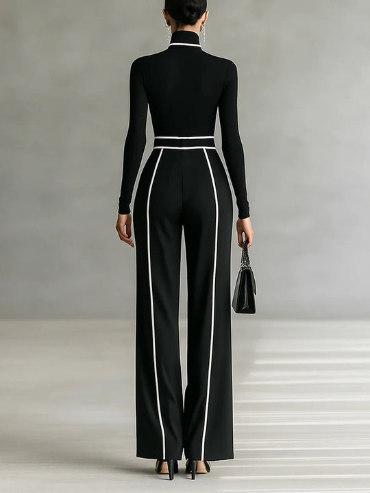 Adèle | High Neck Set with White Trim and Wide Pants
