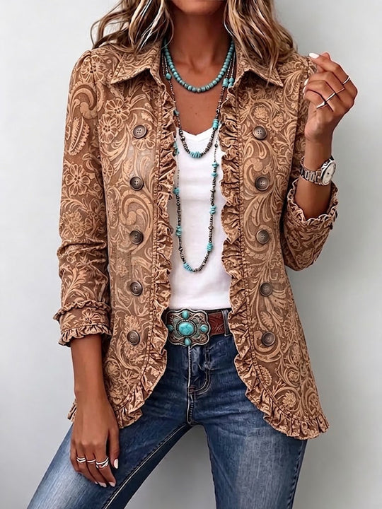 Vyclara™ | Vintage Bohemian Floral Print Ruffled Jacket