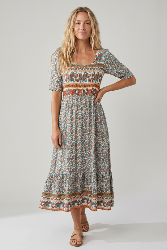 Luna | Boho Print Midi Dress