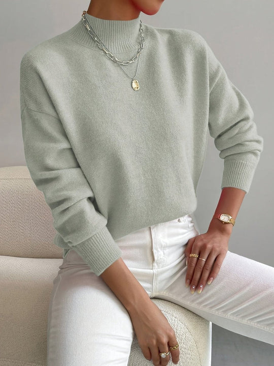 Isabella - Women's Mock Neck Relaxed-Fit Knit Turtleneck Sweater
