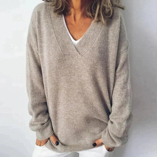 Scarlett - Women's Oversized V-Neck Long Sleeve Knit Sweater