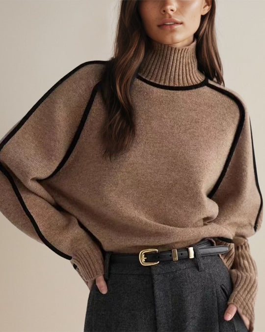 Grace - Women's Relaxed-Fit Lantern-Sleeve Knit Turtleneck Sweater