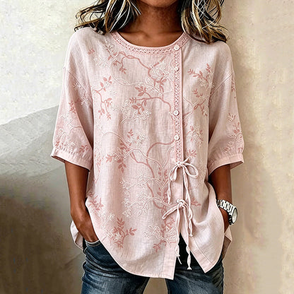 Diane | Pink Leaf Print Blouse