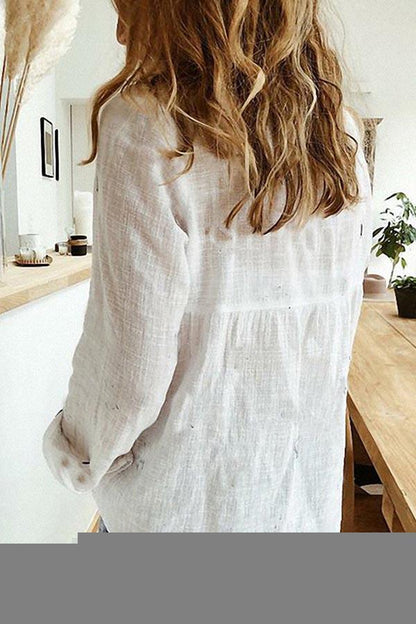 Casual Solid Button Shirt Collar Blouse