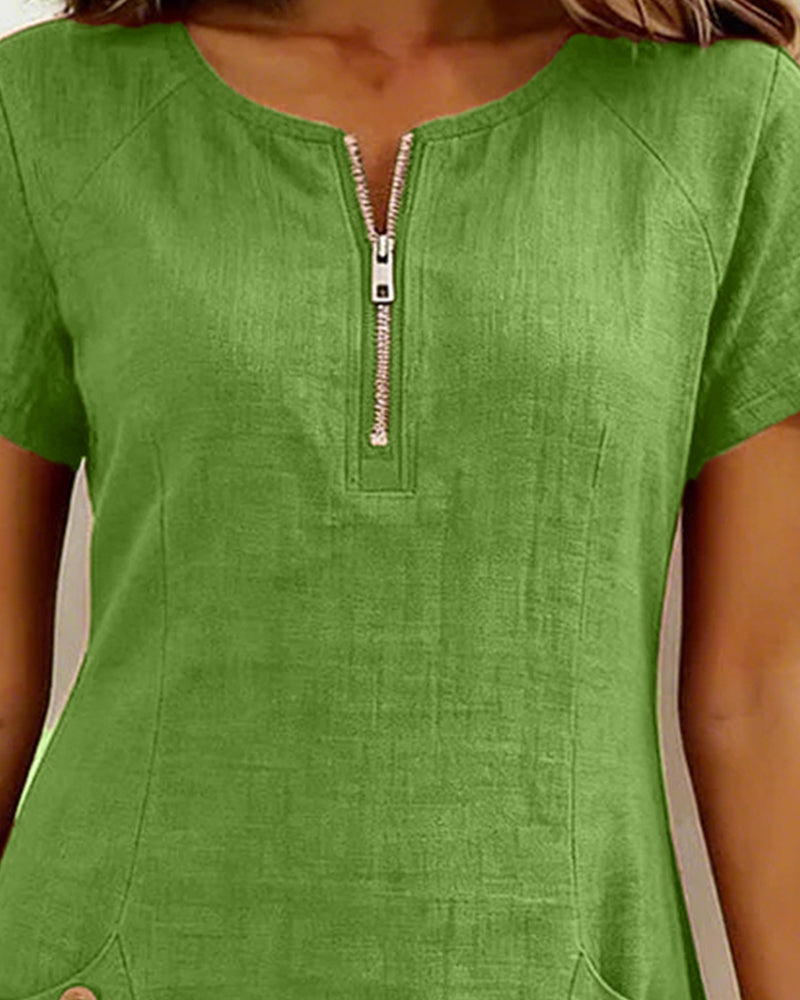 Fiona | Cotton Dress with Zipper Pocket