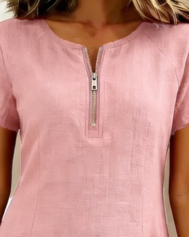 Fiona | Cotton Dress with Zipper Pocket
