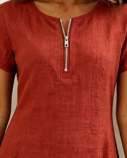 Fiona | Cotton Dress with Zipper Pocket