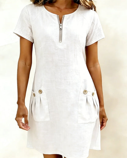 Fiona | Cotton Dress with Zipper Pocket
