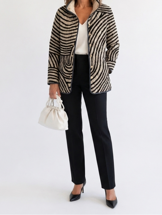 Inaya | Retro Hand-Drawn Circle Design Quilted Jacket