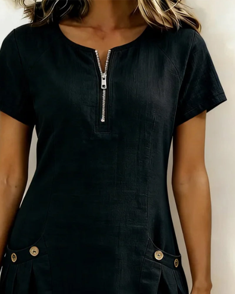 Fiona | Cotton Dress with Zipper Pocket
