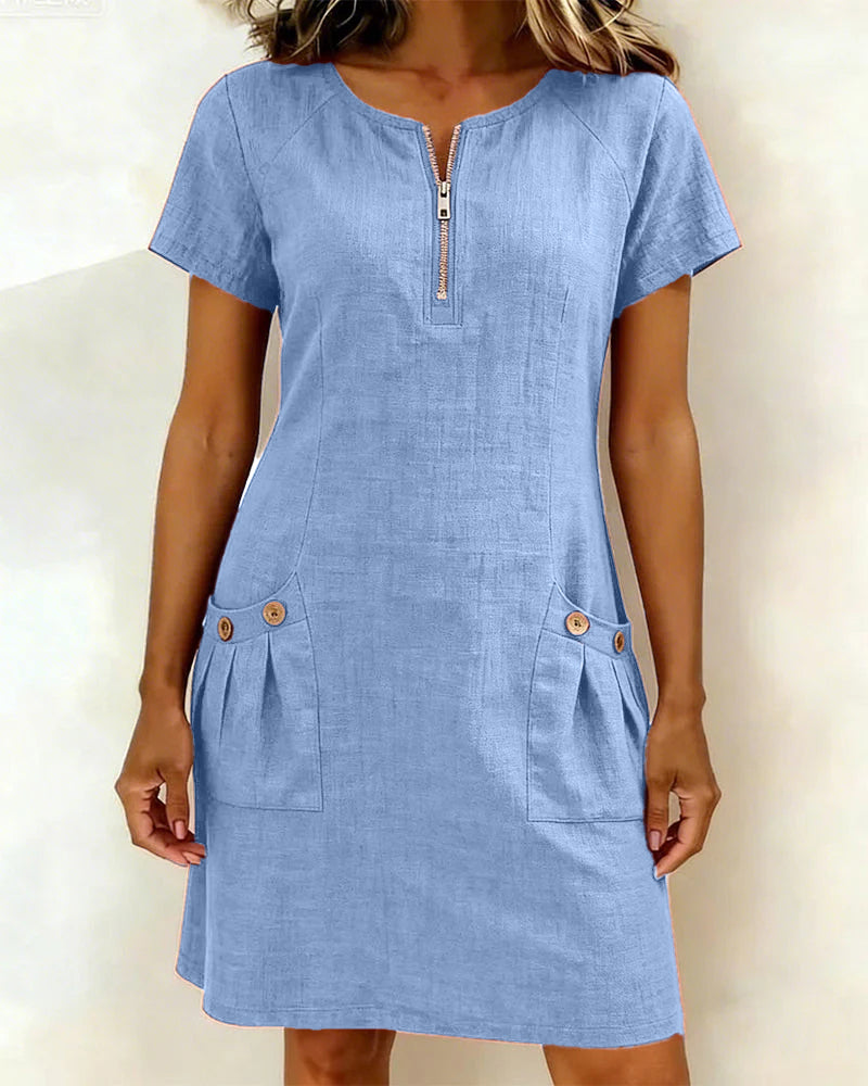 Fiona | Cotton Dress with Zipper Pocket