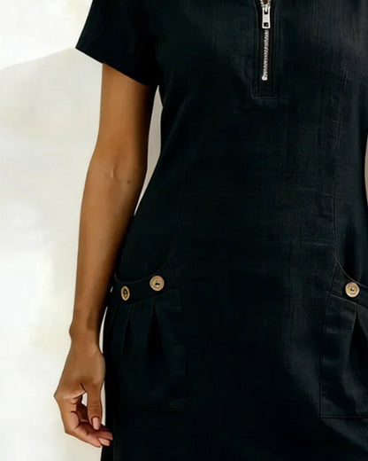 Fiona | Cotton Dress with Zipper Pocket