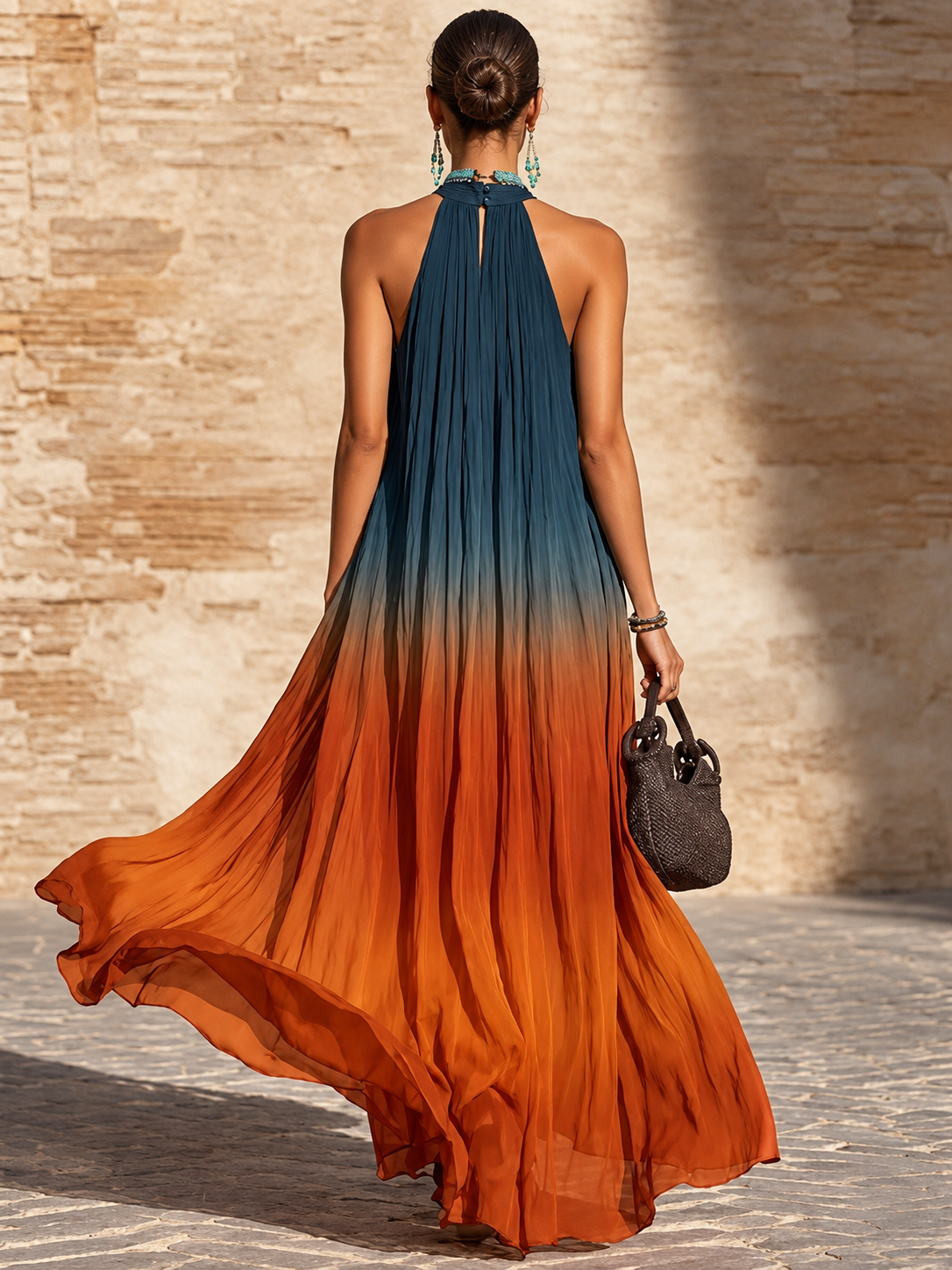 Paula | Halter/V-neck Ombre Maxi Dress