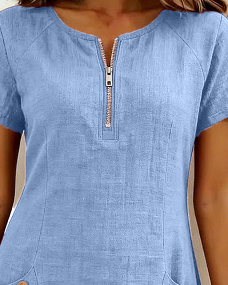 Fiona | Cotton Dress with Zipper Pocket
