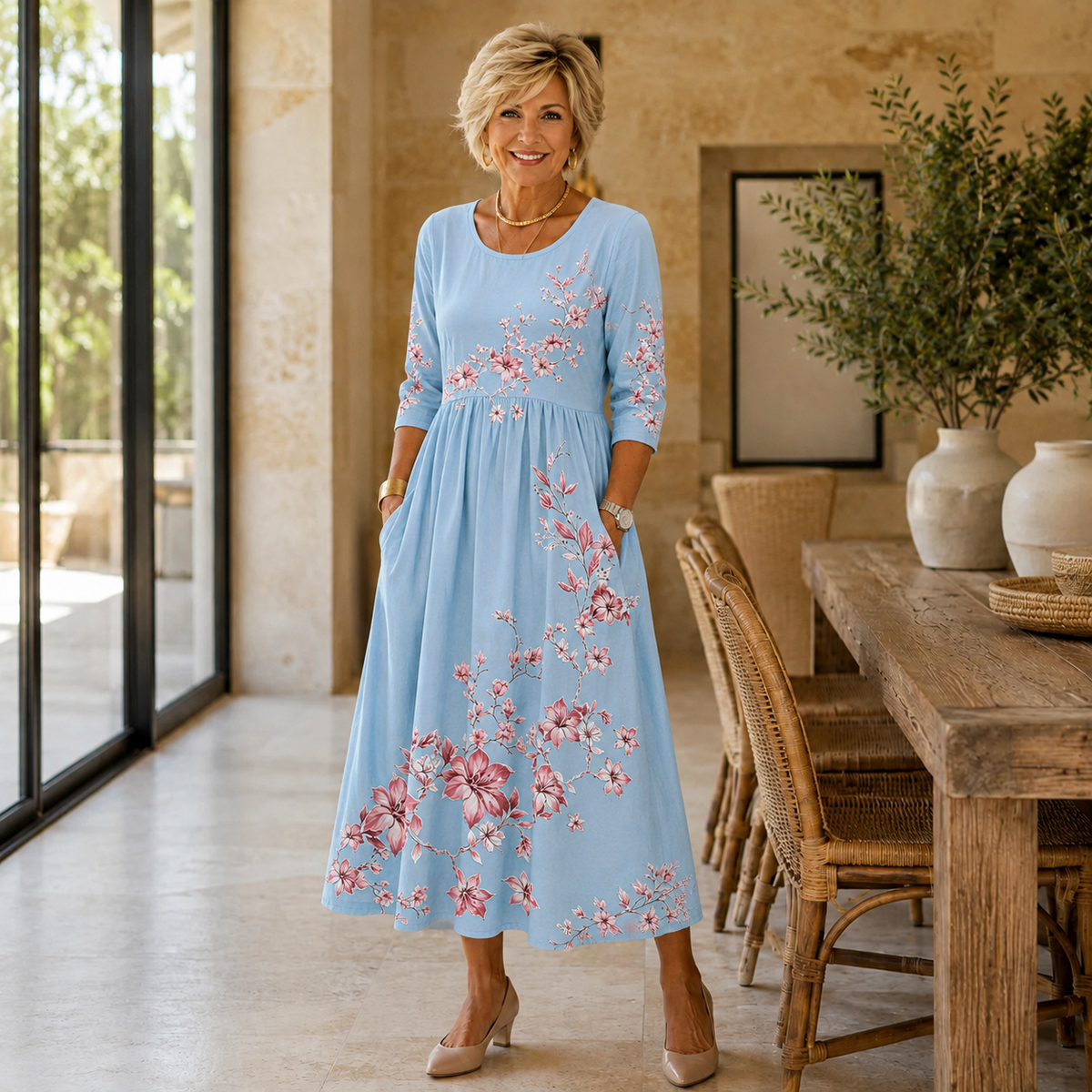 Sky Blossom Weekend Midi Dress