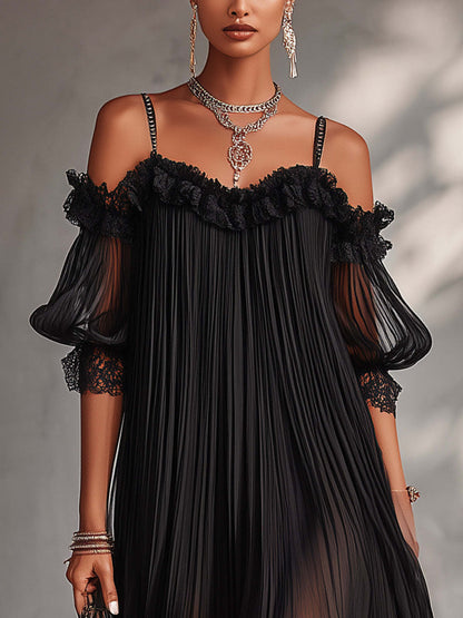 Aurore | Long Chiffon Dress with V-Neck