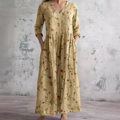 Dearyn | Summer Maxi Dress with V-Neck and Floral Pattern