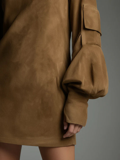 Romy | Vintage Mini Suede Dress with High Collar