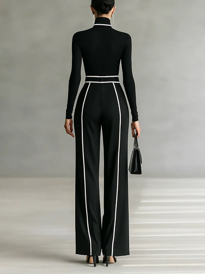 Adèle | High Neck Set with White Trim and Wide Pants