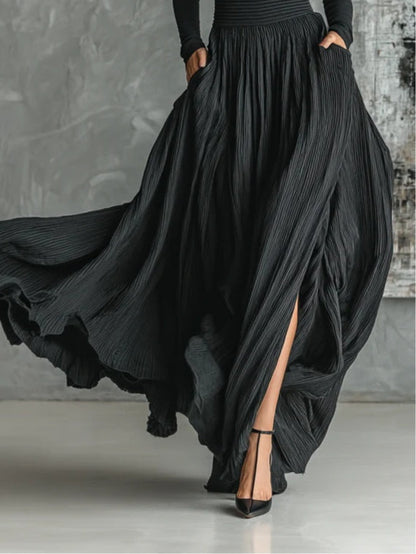 Prudence | Pleated Skirt and Black Turtleneck T-shirt Set