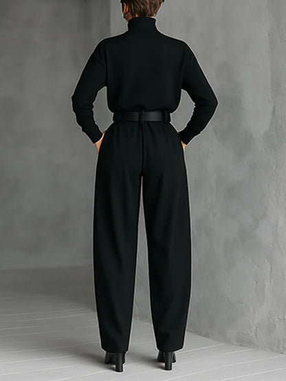 Noëlla | Black Turtleneck Top and Straight Pants Set