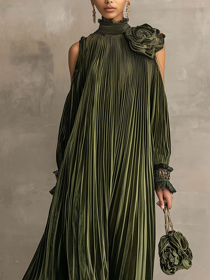 Jaclyn™ | Pleated Maxi Dress With Floral Shoulder Detail