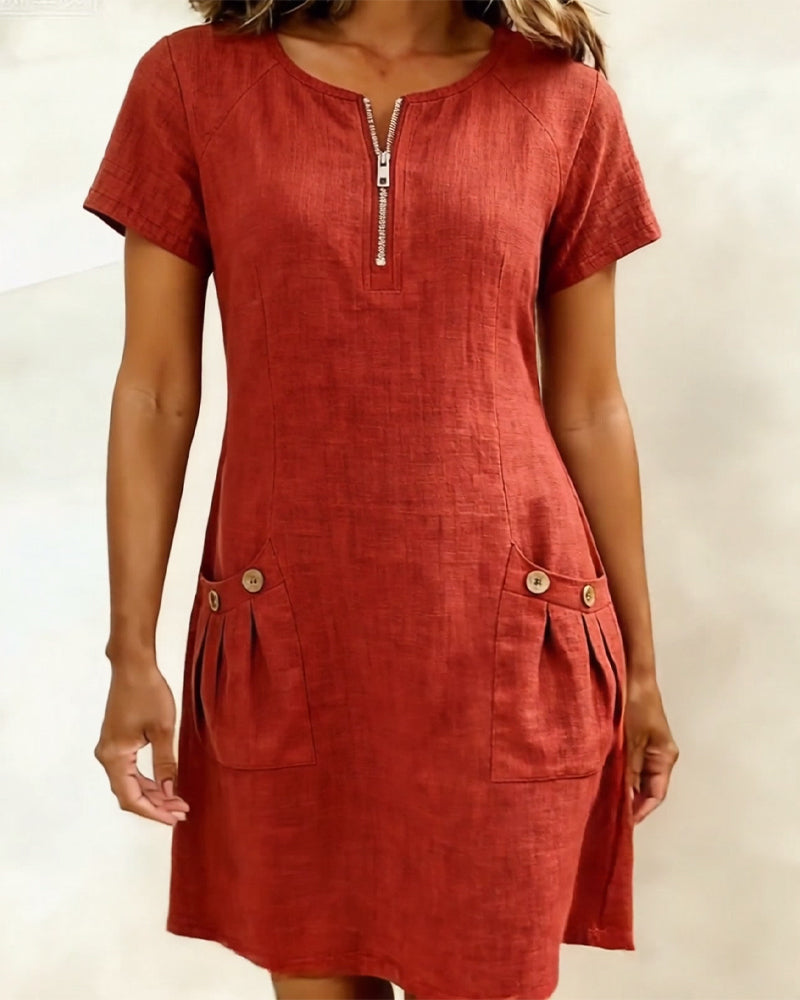Fiona | Cotton Dress with Zipper Pocket
