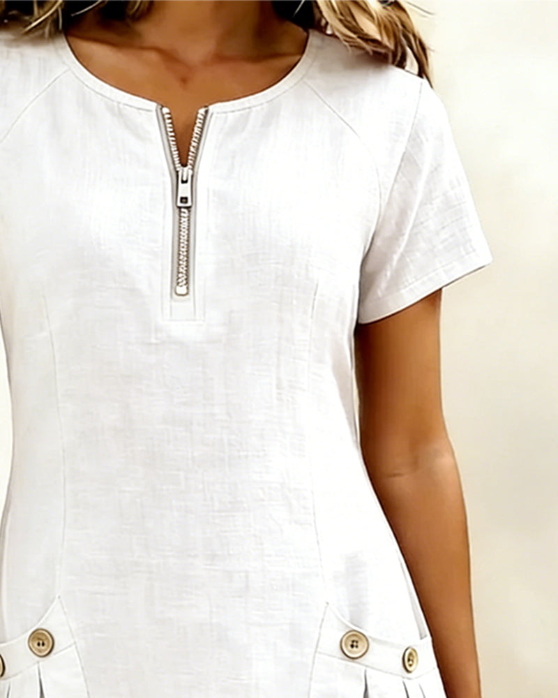 Fiona | Cotton Dress with Zipper Pocket