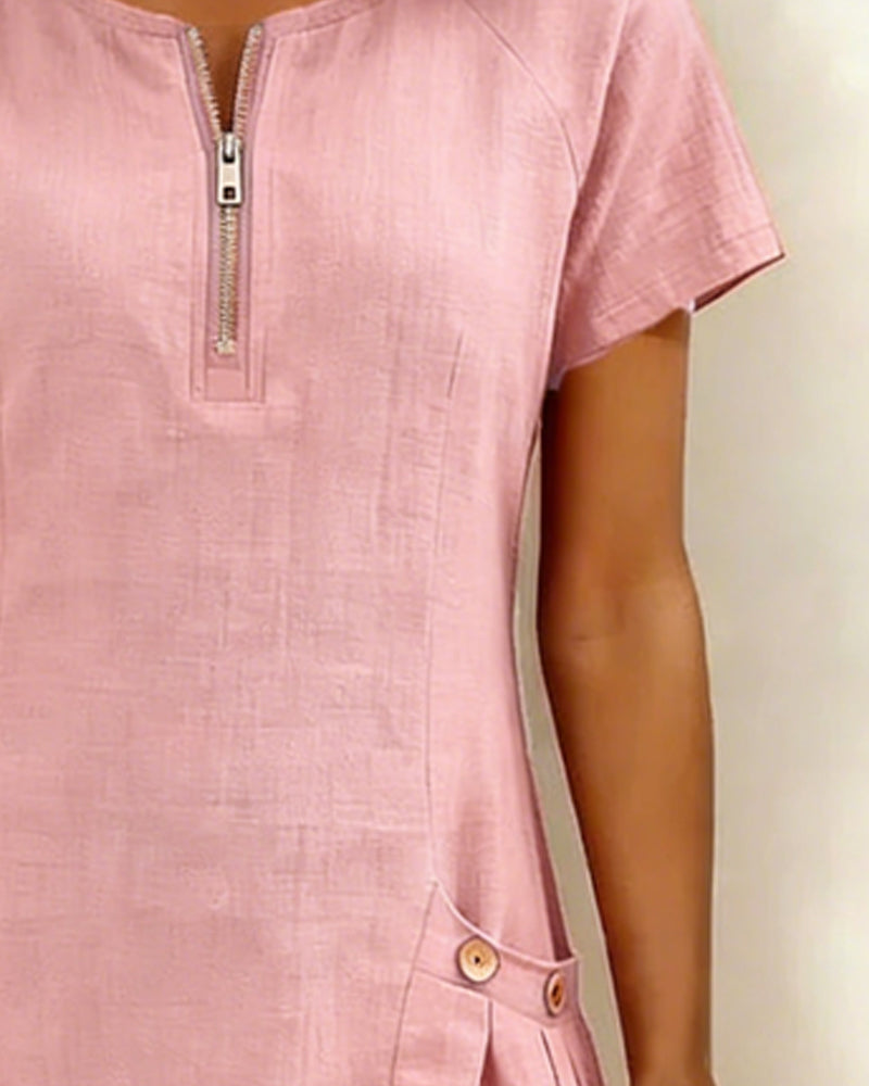 Fiona | Cotton Dress with Zipper Pocket