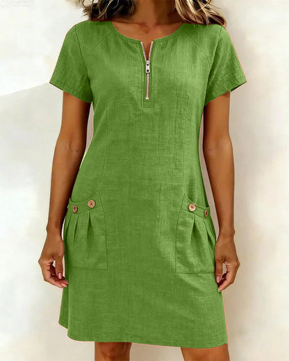 Fiona | Cotton Dress with Zipper Pocket
