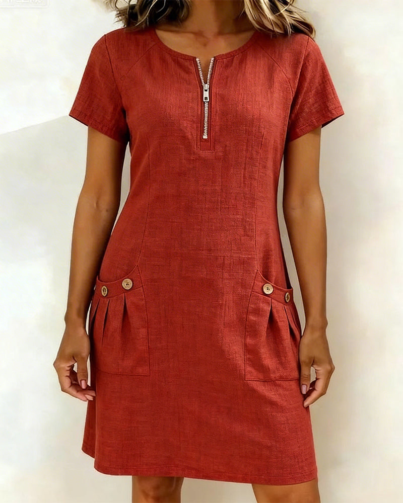 Fiona | Cotton Dress with Zipper Pocket