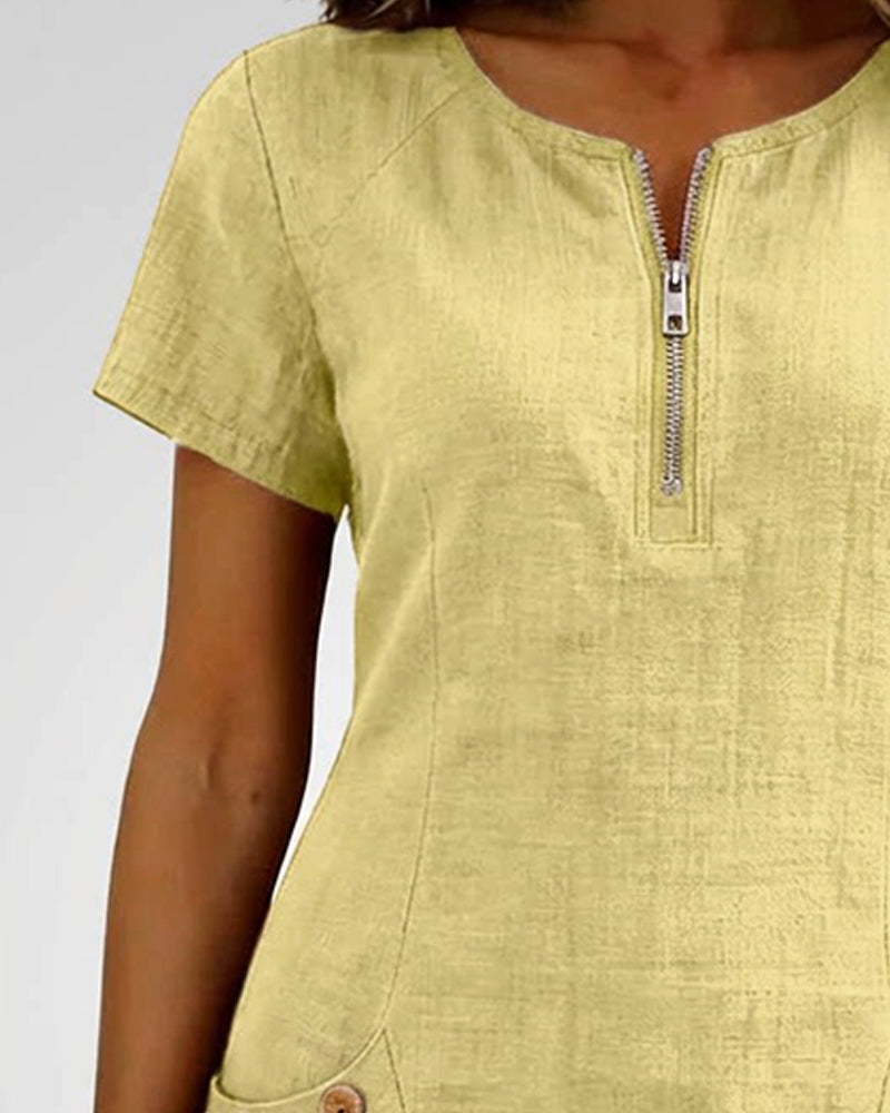 Fiona | Cotton Dress with Zipper Pocket