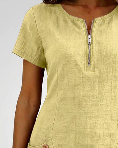 Fiona | Cotton Dress with Zipper Pocket