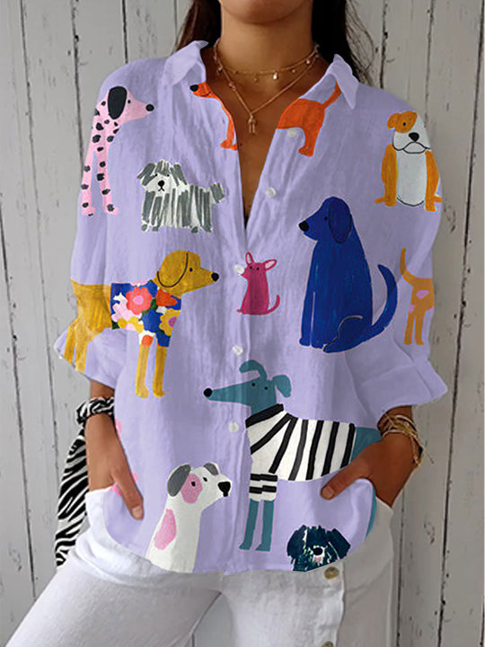 Gillian – Playful Dog Print Blouse