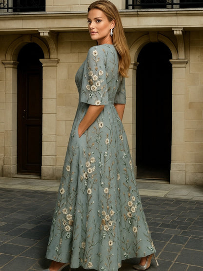 Hazel | Elegant V-Neck Belted Boho Maxi Dress