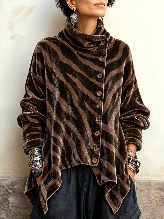 Mocha Brown Animal Stripe with Funnel Neck