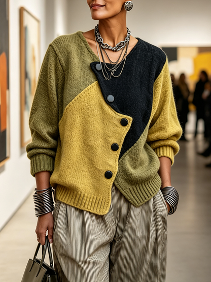 Caitlin™ | Artistic Cozy Asymmetric Color-block Knit Sweater