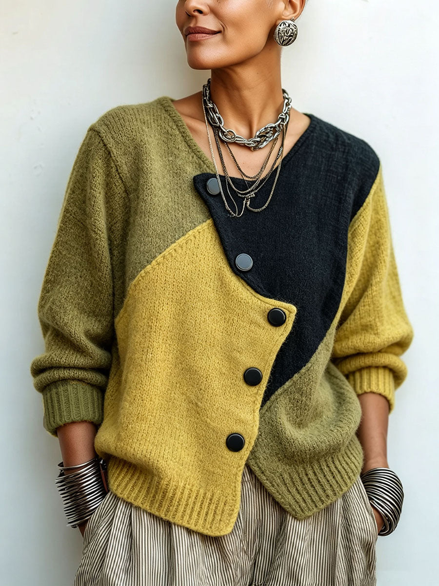 Caitlin™ | Artistic Cozy Asymmetric Color-block Knit Sweater
