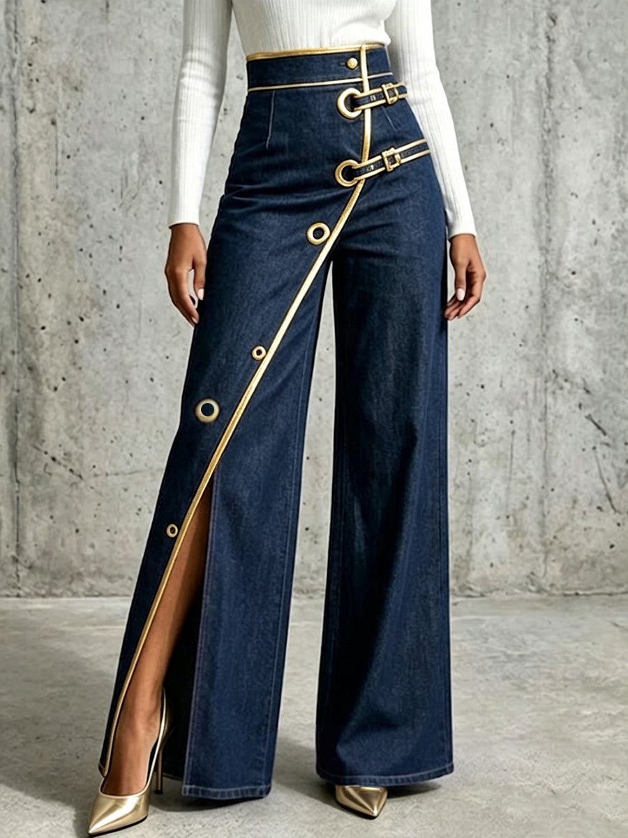 Janessa™ | Exquisite And Elegant Jeans With Gold Piping