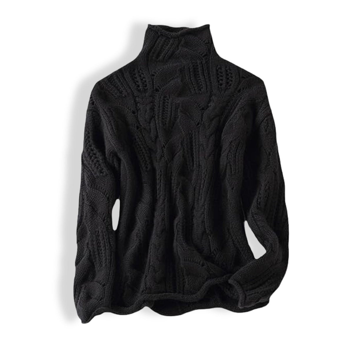 Amelia - Women's Cable Knit Sweater Turtleneck Loose-Fit Pullover