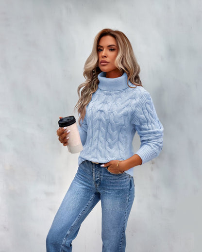 Olivia - Women's Cable Knit Turtleneck Sweater Cozy Long Sleeve Pullover