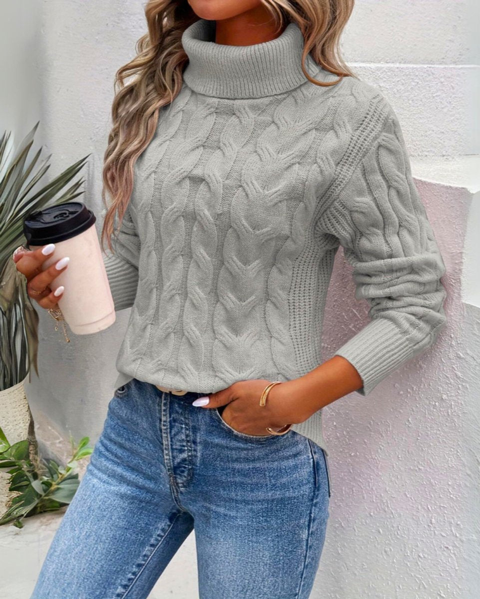 Olivia - Women's Cable Knit Turtleneck Sweater Cozy Long Sleeve Pullover
