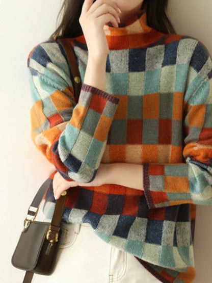 Madison - Women's Colorblock Turtleneck Knit Sweater Relaxed Pullover
